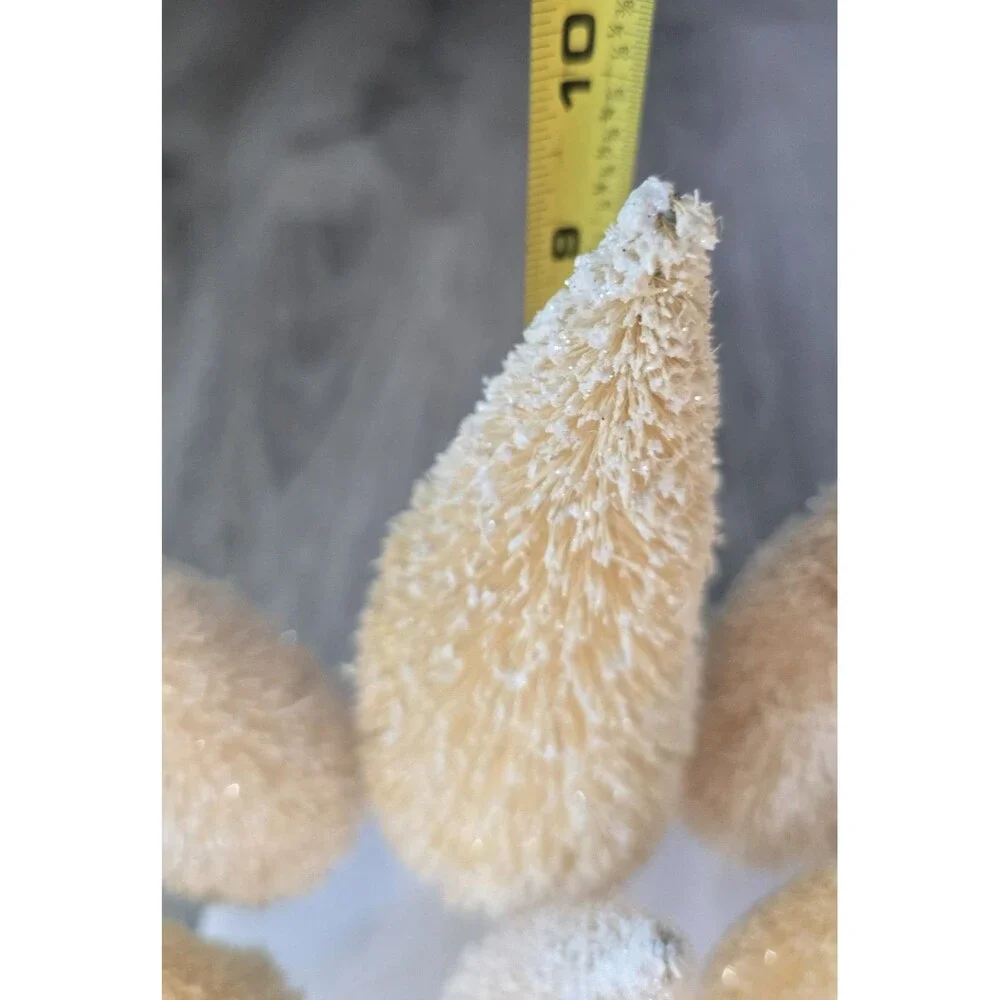 Set of 6 Cream Bottle Brush Flocked Christmas Trees Village NEW